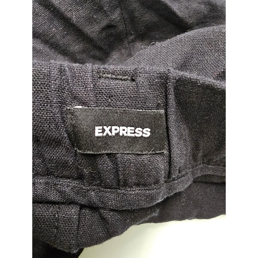 Express Womens Pleated Linen Shorts Black Linen Blend Casual Size 6